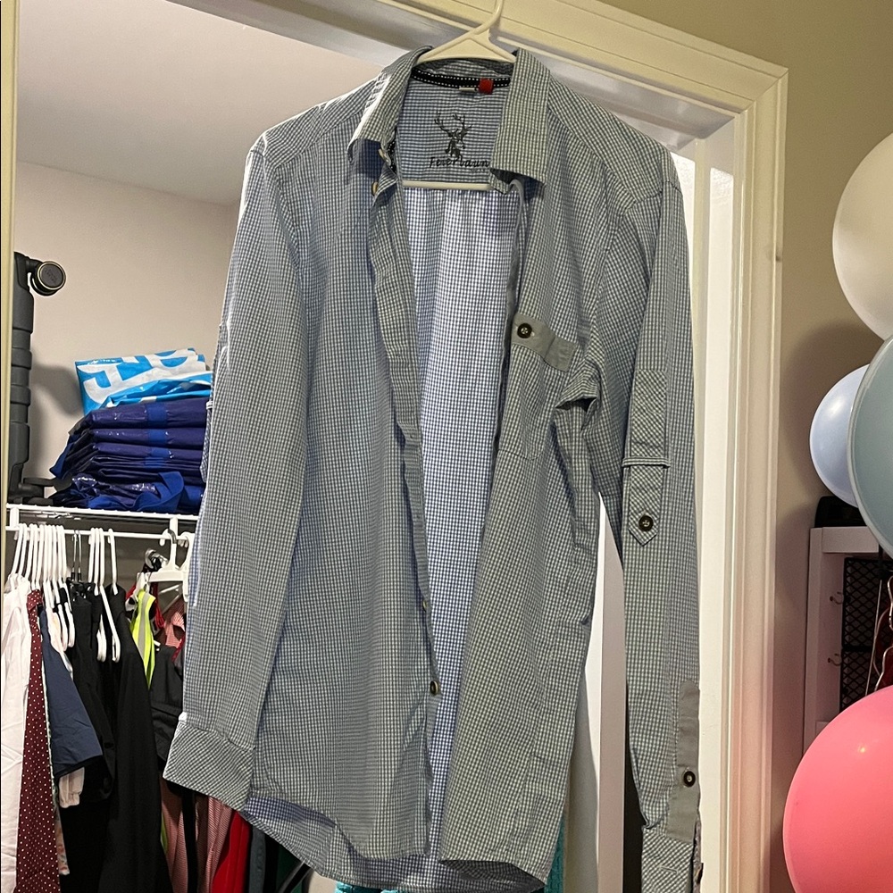 Men's Light Blue Checkered Shirt Jacket